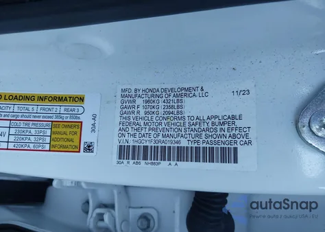 2024 Honda Accord Ex from USA, damaged, VIN 1HGCY1F30RA019346